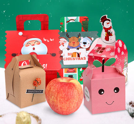 Çevre Dostu Noel hediyesi CMYK Şeker Paketleme Kutusu Saplı